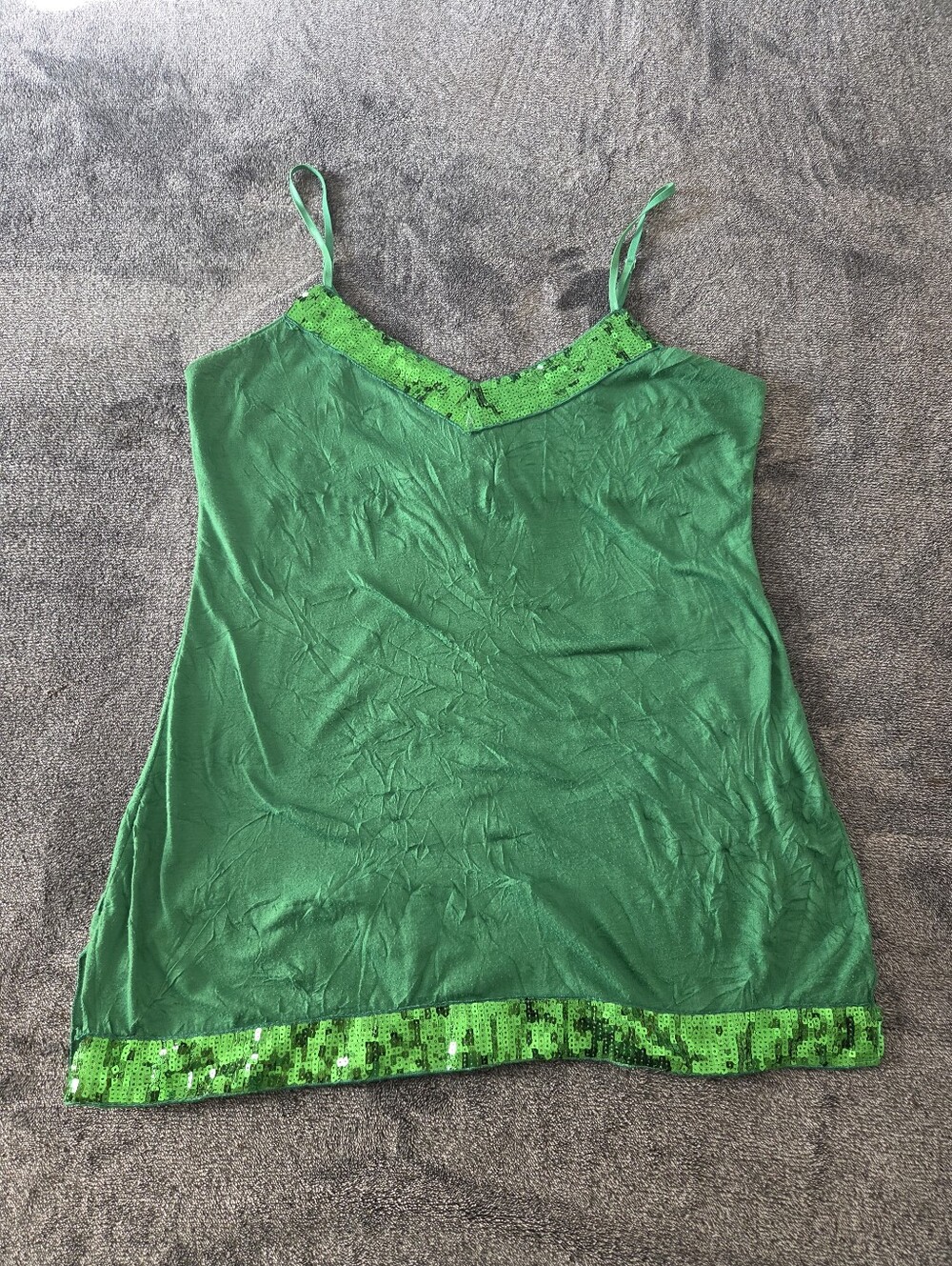 VINTAGE Sequin Trim Crinkle Cami Top Size M/L